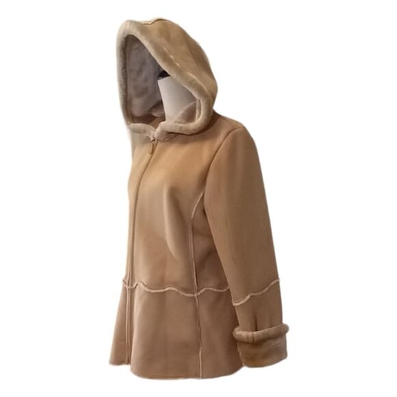 Jones NY. Faux Suede & Fur Zip Front Coat Size Medium. - Picture 2 of 8